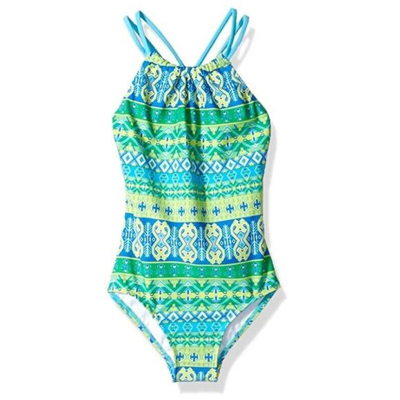 Kanu Surf Girls' Jasmine Sport Halter One Piece Swimsuit Multicolor Size 14 - Picture 1 of 2
